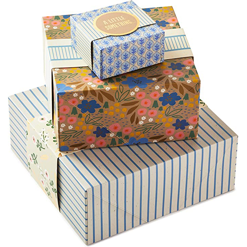 Hallmark Gift Boxes z zespołami opakowanymi, różnymi rozmiarami (3-pak: urocze kwiaty i paski)na urodziny, prysznice ślubne, dzień matki,najlepsi przyjaciele